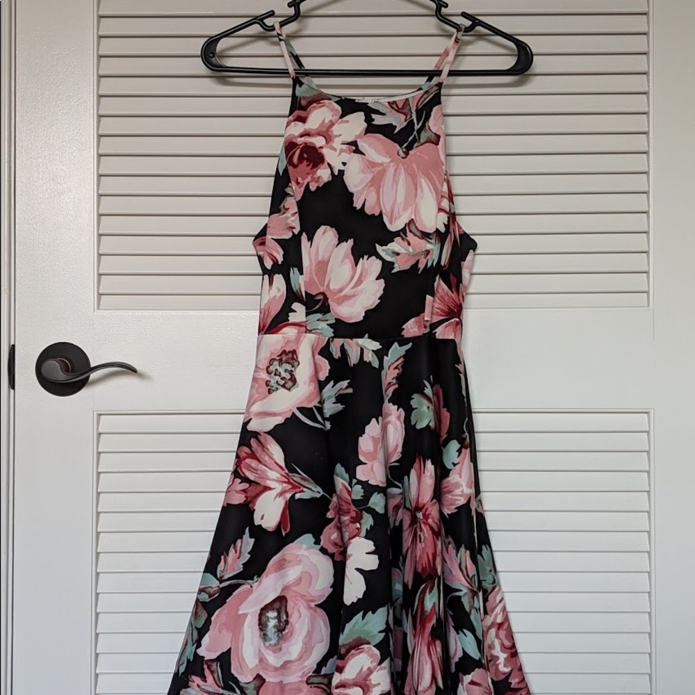 Pink black floral dress